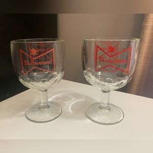 Vintage 1970, Set of 2 - Retro Budweiser “Bow Tie Logo” Thumbprint Goblets
